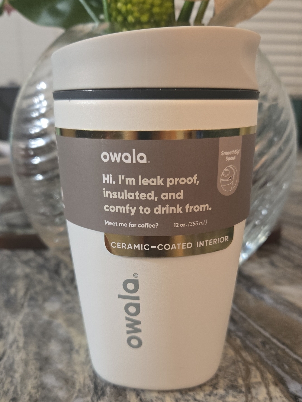 Ceramic-Coated Insulated Travel Mug - White